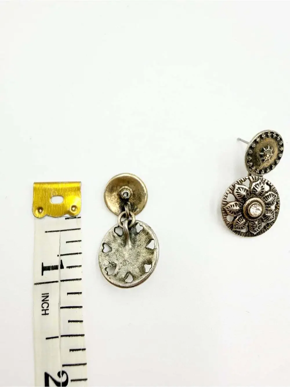 Vintage  Silver Tone Floral Rhinestone Drop Earrings